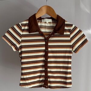 Brown Striped Button Up Shirt, Girl’s Junior Small Size